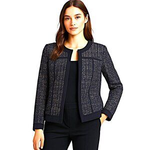 Taheri Navy Textured Tweed Jacket Hidden Snap Closure Size 10